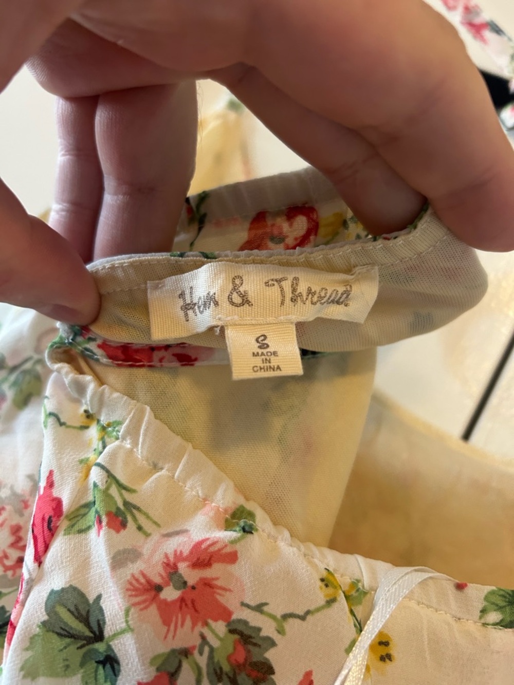 *FREE SHIPPING* Hem & Thread Cream Floral Sundress with Pink & Green Accents - Picture 3 of 3